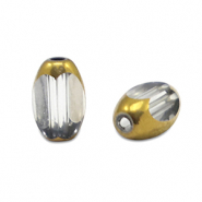 Perline di vetro ovale sfaccettate grigio ghiaccio trasparente-oro