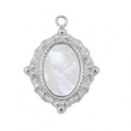Ciondoli in acciaio inossidabile conchiglia ovale argento-bianco (colore naturale)