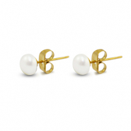 Orecchini in acciaio inossidabile perle 6mm oro-bianco perlato