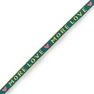 Nastro con testo "more love" blu ottanio-oro