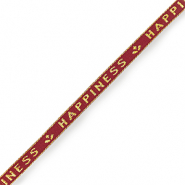 Nastro con testo "happiness" rosso bordeaux-oro