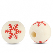 Perline di legno tonde 16mm fiocco di neve legno naturale rosso