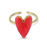 anelli in acciaio inossidabile smalto cuore rosso madreperla-oro