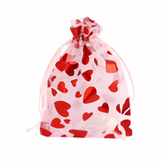 Sacchetti in organza 9x12cm cuore rosa chiaro-rosso