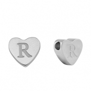 Perline in acciaio inossidabile cuore lettera R argento