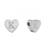 Perline in acciaio inossidabile cuore lettera K argento