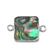 Perle di acqua dolce distanziatore quadrato argento-verde oceano
