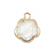 BQ Perle di acqua dolce ciondolo fiore oro-bianco naturale