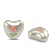 Perline in acrilico cuore perla-bianco