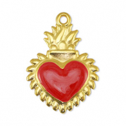 Ciondoli di metallo DQ cuore madreperla rosso-oro (privo di nichel)