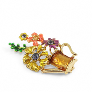Broches fiori in annaffiatoio multicolore-oro