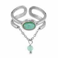 Anelli in acciaio inossidabile con pietra naturale argento-turchese blu