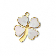 Ciondolo in acciaio inossidabile conchiglia quadrifoglio oro-bianco (colore naturale)