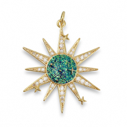 Metallo TQ in ottone ciondolo zirconia stella oro-verde acqua scuro-blu