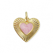 Metallo TQ in ottone ciondolo cuore oro-rosa chiaro marmo
