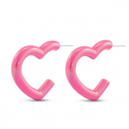 Orecchini alla moda a cuore rosa fucsia-effetto perlato