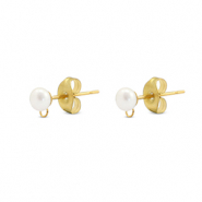 Componenti in acciaio inossidabile orecchini Imitazione di perla con anellino 5mm oro