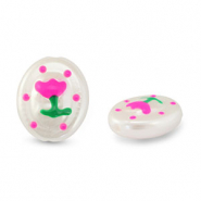 Perline in acrilico ovale con fiore perla-rosa-verde
