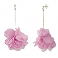 Orecchini alla moda chiffon fiore rosa malva-oro