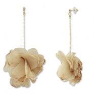 Orecchini alla moda chiffon fiore beige marrone-oro