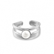 Anelli in acciaio inossidabile perla argento-bianco