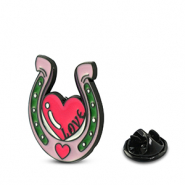 Pins ferro di cavallo con cuore rosa lilla-magenta-verde