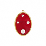 Pendenti in resina ovale con perline oro-rosso-bianco