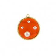 Pendenti in resina tonda con perline oro-arancione-bianco