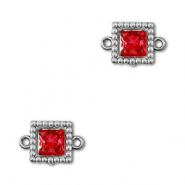 Distanziatore in acciaio inossidabile zircone quadrato argento-rosso