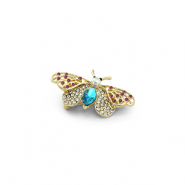 Broches farfalla con perla oro-blu-rosa