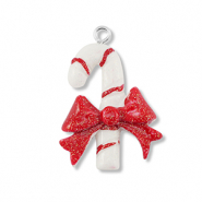Pendenti in resina bastoncini di zucchero con fiocco bianco-rosso