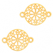 Ciondoli di metallo DQ 15mm distanziatore rotondo fiore oro (privo di nichel)