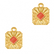 Ciondoli di metallo DQ quadrato oro-rosso corallo (privo di nichel)