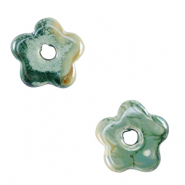 Perline di ceramica greca DQ fiore verde onda del mare-marrone