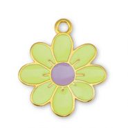 Ciondoli di metallo DQ fiore giallo lime-lilla-oro (privo di nichel)