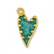 Ciondoli di metallo DQ cuore glitterato turchese-oro (privo di nichel)