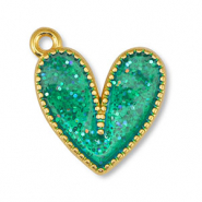 Ciondoli di metallo DQ cuore glitterato turchese-oro (privo di nichel)