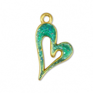 Ciondoli di metallo DQ cuore glitterato turchese-oro (privo di nichel)
