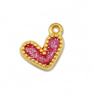 Ciondoli di metallo DQ cuore oro-glitterato   rosso (privo di nichel)