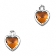 Pendenti di vetro Crystal Glass cuore arancione marrone-argento