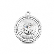 BY31&reg; Ciondoli in acciaio inossidabile tonda con anello argento-cristallo