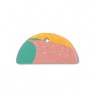 Pendenti di polimero semi-rotondo verde-rosa-giallo ocra