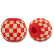 Perline di legno tonde 10mm con motivo rosso-naturale