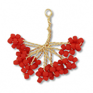 Pendenti con perline di vetro fiore oro-rosso