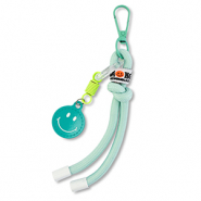 Portachiavi Smiley con cordino menta-giallo neon-bianco