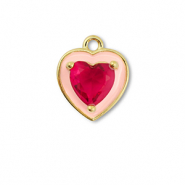 Metallo TQ in ottone ciondolo cuore oro-rosa crema-vino rosso bacca