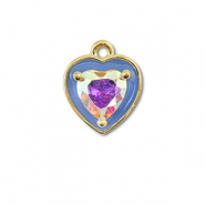Metallo TQ in ottone ciondolo cuore oro-blu-rivestimento AB