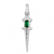 Metallo TQ in ottone ciondolo cocodrillo argento-verde scuro