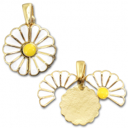 Ciondoli in ottone Eco-brass&reg; medaglione fiore/ fiore oro-bianco-giallo