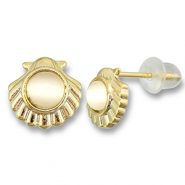 Metallo TQ in ottone orecchini conchiglia con perla oro-grigio chiaro